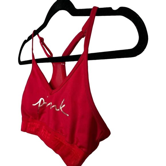 VICTORIA'S SECRET PINK Active Red Gold Spell Out Lightly Lined Bralette Bra XS - Picture 8 of 16